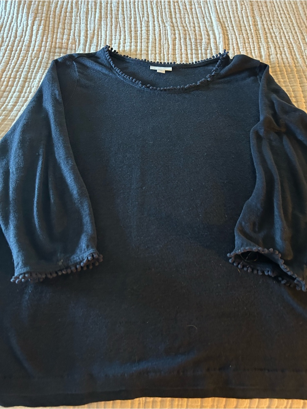 J. Jill Navy Knit Top with Pom-Trim Crew Neck - Picture 5 of 6